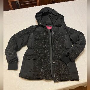 Weatherproof Black Sparkly Hooded Jacket super warm! Girls size 10/12 L, J